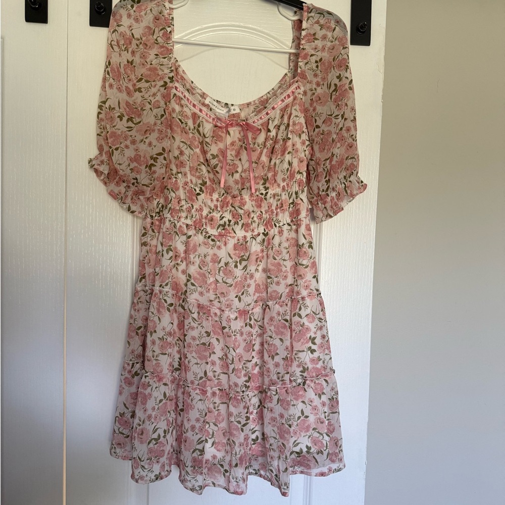 Altar'd State Pink Floral Bow-Front Peasant Dress